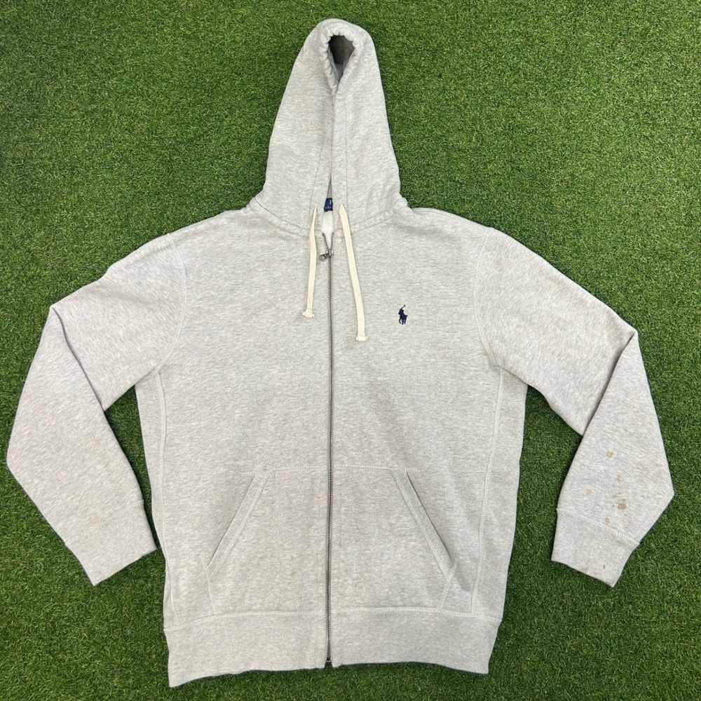 Polo Ralph Lauren Mens Large Heather Gray Full Zip Thermal Lined Fleece Hoodie